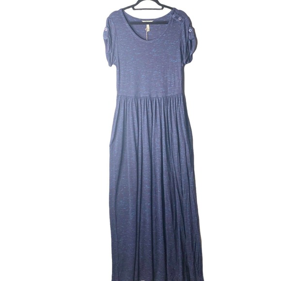 Matilda Jane Women SZ L Blue Curtain Call T Shirt Maxi Dress Stretch Pockets - Picture 2 of 7